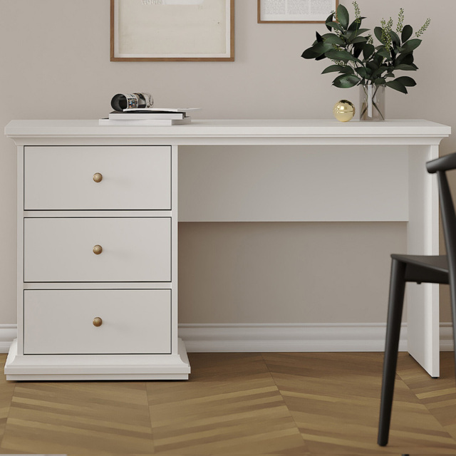 Florence Paris 3 Drawer Desk White - image 1