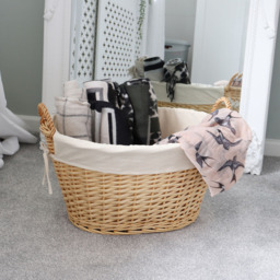 JVL 77l Acacia Honey Oval Willow Storage Basket with Liner - thumbnail 2