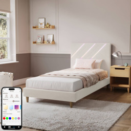 XR Living Lily Ivory Single Velvet Bed Frame with App Controlled RGB LED Light - thumbnail 2