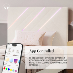 XR Living Lily Ivory Single Velvet Bed Frame with App Controlled RGB LED Light - thumbnail 4