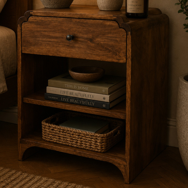 Artisan Furniture Newton Brown Single Drawer Single Shelf Solid Wood Bedside Table - image 1