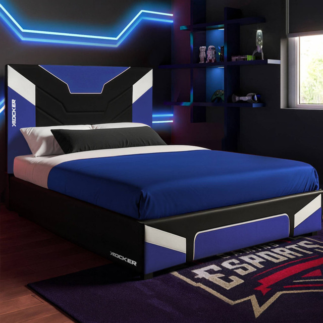 X Rocker Cerberus MKII Black and Blue Small Double Gaming Bed - image 1