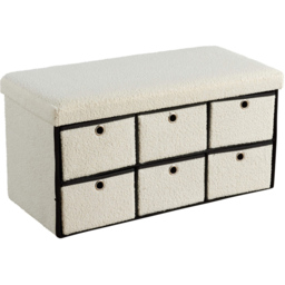 Home Source Cream 6 Drawer Fur Folding Storage Ottoman - thumbnail 2