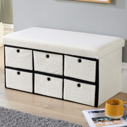 Home Source Cream 6 Drawer Fur Folding Storage Ottoman