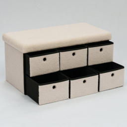 Home Source Cream 6 Drawer Fur Folding Storage Ottoman - thumbnail 3