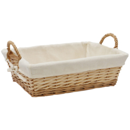 JVL 10L Acacia Honey Rectangular Willow Storage Basket with Lining 10L - thumbnail 1