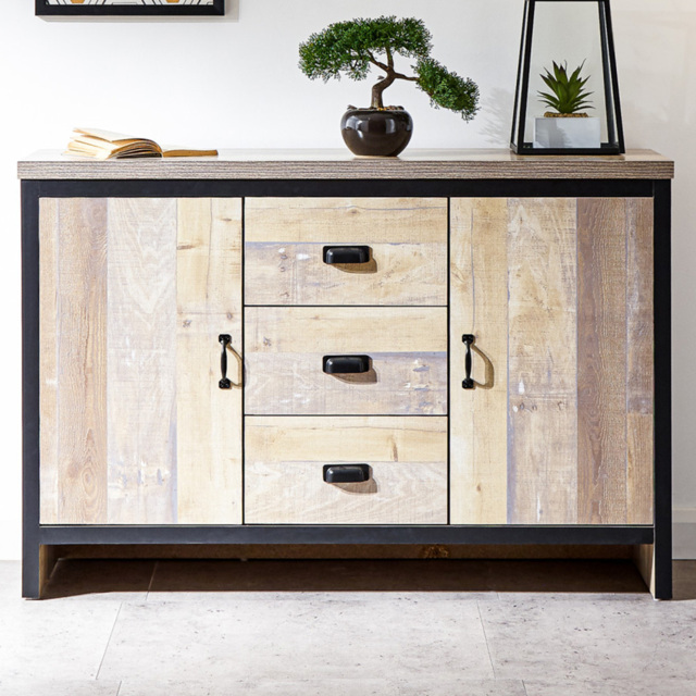 GFW Boston Oak 2 Door 3 Drawer Sideboard - image 1