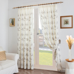 Alan Symonds Leaf Embroidered Pencil Pleat Tulle Voile Curtains Silver 147 x 183cm