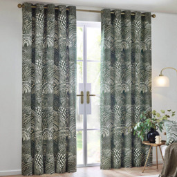 Hoem Nola Abstract Olive Eyelet Curtains 117 x 183cm