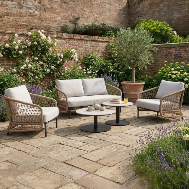 Norfolk Collection Peakdale Beige Twisted Wicker 4 Seater Outdoor Sofa Set - image 1