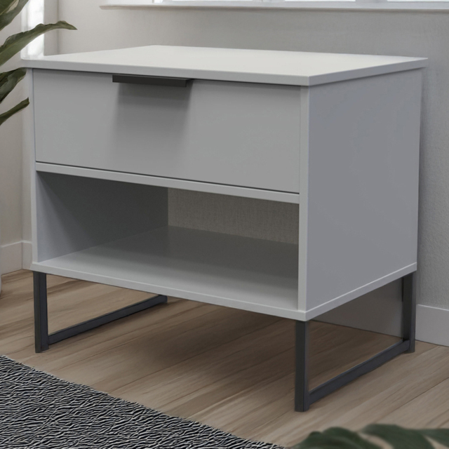 Crowndale Diego Single Drawer Single Shelf Dusk Grey Open Bedside Cabinet Ready Assembled - image 1