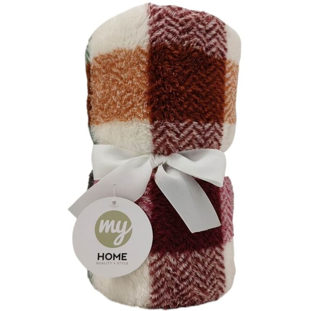 My Home Kinross Brown Check Teddy Fleece Throw 150cm