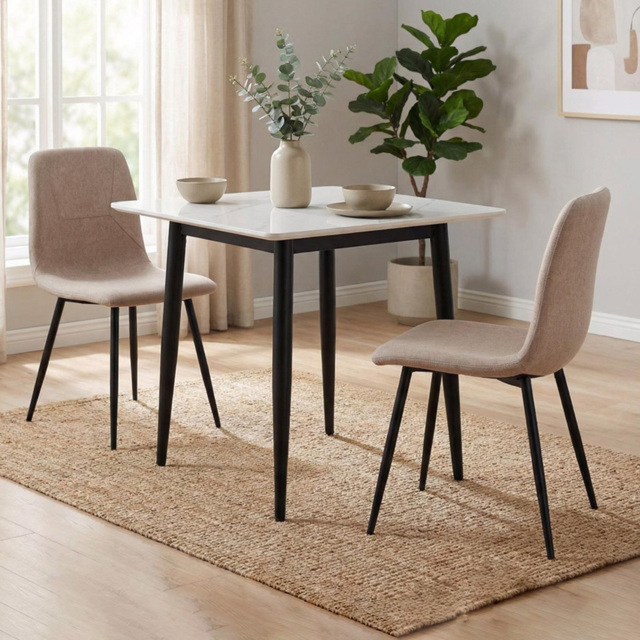 FWStyle Nova Esme 2 Seater Sintered Stone Square Dining Set Cream and Light Brown - image 1