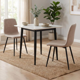 FWStyle Nova Esme 2 Seater Sintered Stone Square Dining Set Cream and Light Brown - thumbnail 1