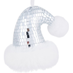 Jingle Bell Boogie Silver Disco Santa Hat Christmas Tree Decoration - thumbnail 1