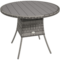 Outsunny 4 Seater PE Rattan Outdoor Dining Table with Wood Plastic Composite Top Grey - thumbnail 2