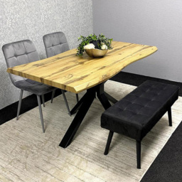 Portland Grey and Black Velvet 4 Seater Dining Set with Bench