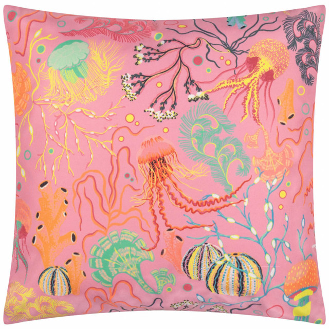 furn. Pink Reef Printed Polyester Filled Outdoor Cushion 45 x 45cm - image 1