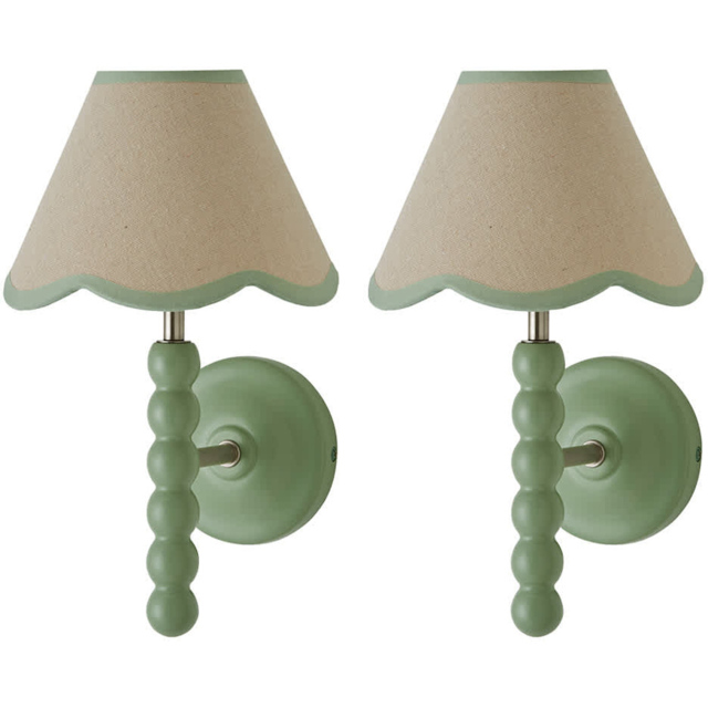ValueLights Green Bobbin Wall Light with Scallop Shade and Bulb 2 Pack - image 1