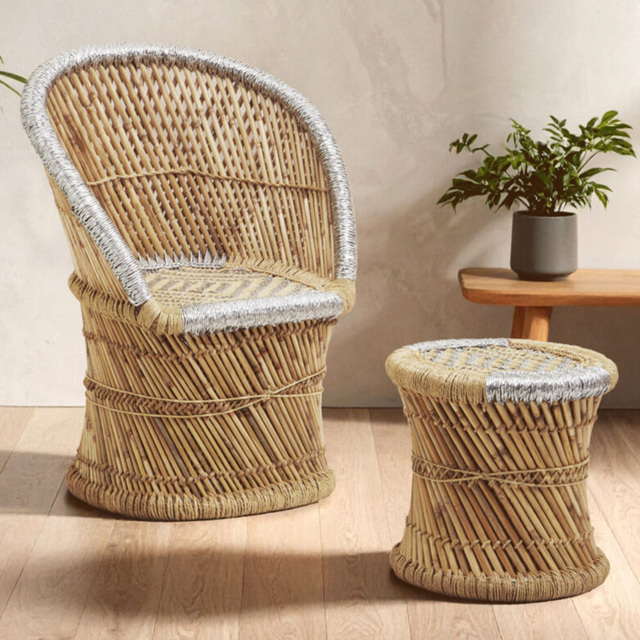 Premier Housewares Rowan Natural and Grey Chair with Stool - image 1