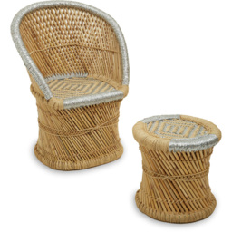 Premier Housewares Rowan Natural and Grey Chair with Stool - thumbnail 4