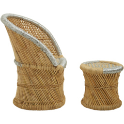 Premier Housewares Rowan Natural and Grey Chair with Stool - thumbnail 3