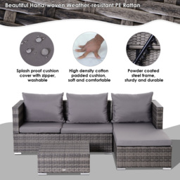 Outsunny 4 Seater Grey PE Rattan Outdoor Sofa Dining Set - thumbnail 3