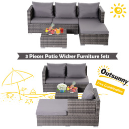Outsunny 4 Seater Grey PE Rattan Outdoor Sofa Dining Set - thumbnail 4