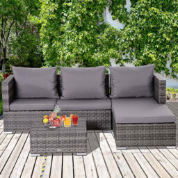 Outsunny 4 Seater Grey PE Rattan Outdoor Sofa Dining Set - thumbnail 1