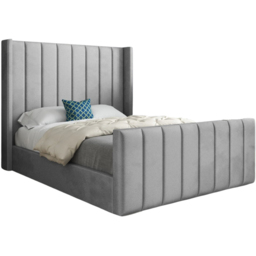 Romano Super King Size Grey Soft Velvet Upholstered Bed Frame with Straight Winged Headboard - thumbnail 2
