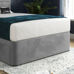 Caprio Grey Super King Size Upholstered Divan Bed Frame with Floorstanding Cube Headboard - thumbnail 4