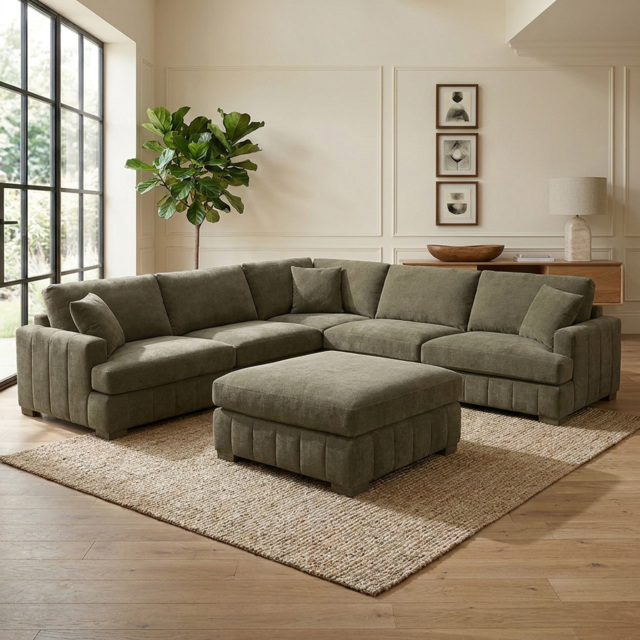 Arden Green 5 Seater Corner Sofa with Footstool - image 1