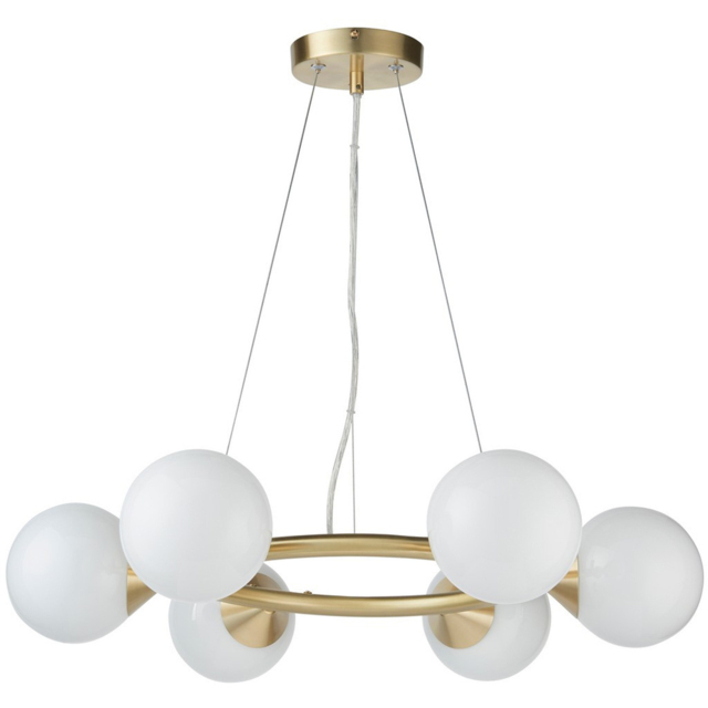 Merano Grosseto 6 light White Gloss Glass Satin Brass Plate Ceiling Light - image 1