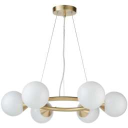 Merano Grosseto 6 light White Gloss Glass Satin Brass Plate Ceiling Light