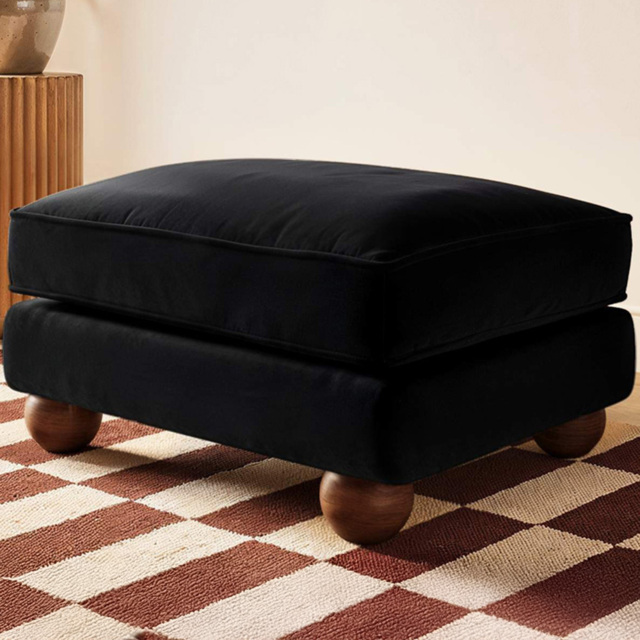 SOLACE+CO Addison Black Velvet Wooden Footstool - image 1