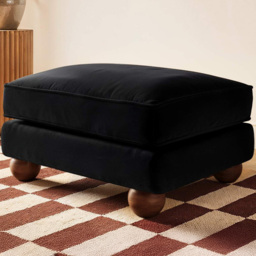 SOLACE+CO Addison Black Velvet Wooden Footstool - thumbnail 1