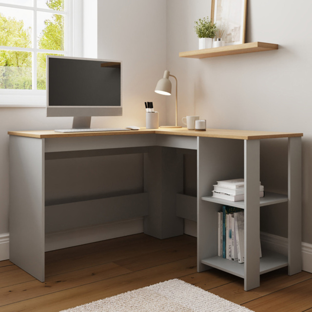 GFW Lancaster Grey 2 Shelf Corner Computer Desk