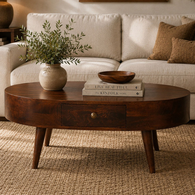 Artisan Furniture California Walnut 2 Drawer Mango Wood Rounded Coffee Table - image 1