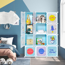Costway 12 Cube Blue Kids Portable Wardrobe - thumbnail 3