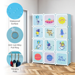 Costway 12 Cube Blue Kids Portable Wardrobe - thumbnail 4