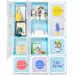 Costway 12 Cube Blue Kids Portable Wardrobe - thumbnail 2