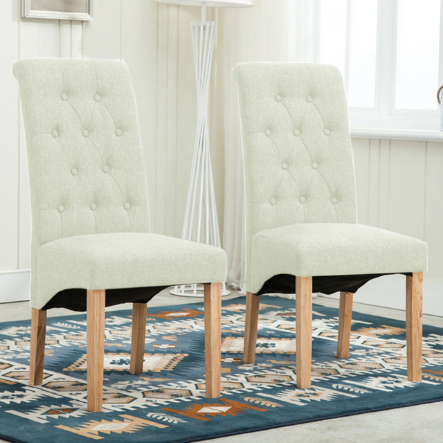 Cream Tufted High Back Fabric Set of 2 Dining Chair - image 1