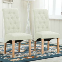 Cream Tufted High Back Fabric Set of 2 Dining Chair