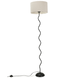 ValueLights Wiggle Black and Cream Boucle Shade Metal LED Floor Lamp