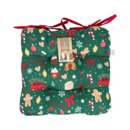 All I Want For Christmas Green Printed Cotton Seat Pad