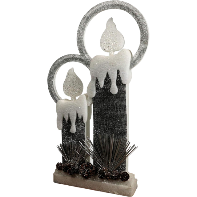 Shatchi Pre-Lit Glitter Foam Snow Covered Twin Candle Christmas Decoration 41cm - image 1