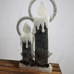 Shatchi Pre-Lit Glitter Foam Snow Covered Twin Candle Christmas Decoration 41cm - thumbnail 4