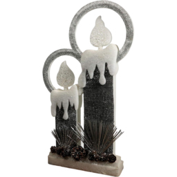 Shatchi Pre-Lit Glitter Foam Snow Covered Twin Candle Christmas Decoration 41cm
