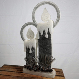 Shatchi Pre-Lit Glitter Foam Snow Covered Twin Candle Christmas Decoration 41cm - thumbnail 2