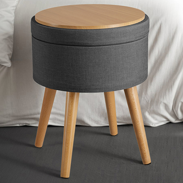 tectake Yara Dark Grey Linen Look Padded Round Footstool with Storage - image 1